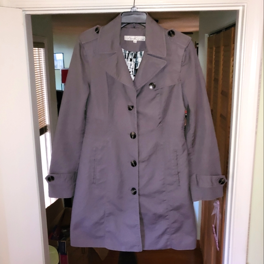 Kenneth Cole New York Classic Gray Trench Coat Womens Size M